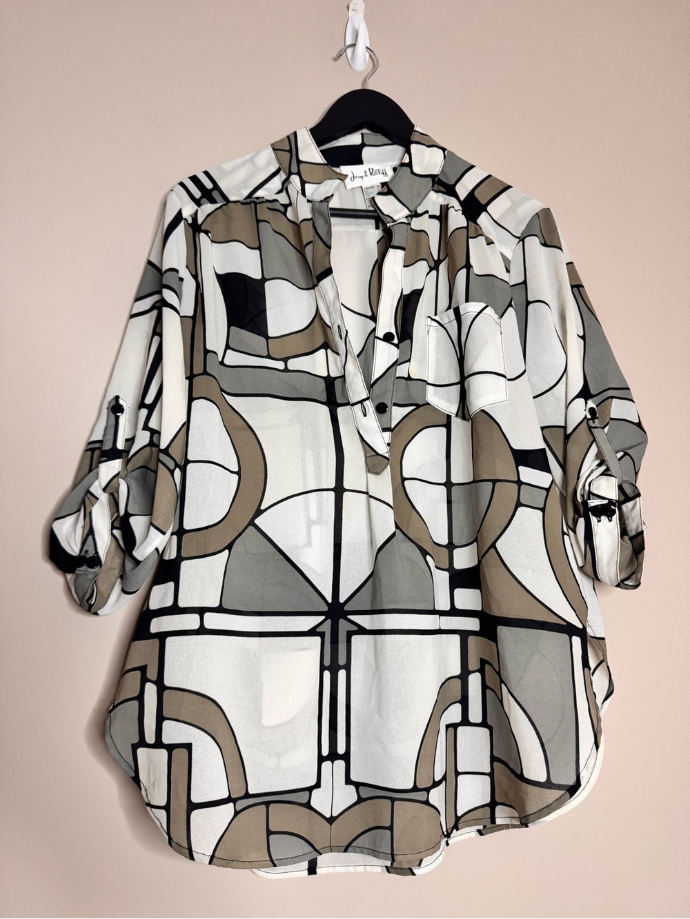 Joseph Ribkoff Geometric Print Blouse - White, Taupe & Black